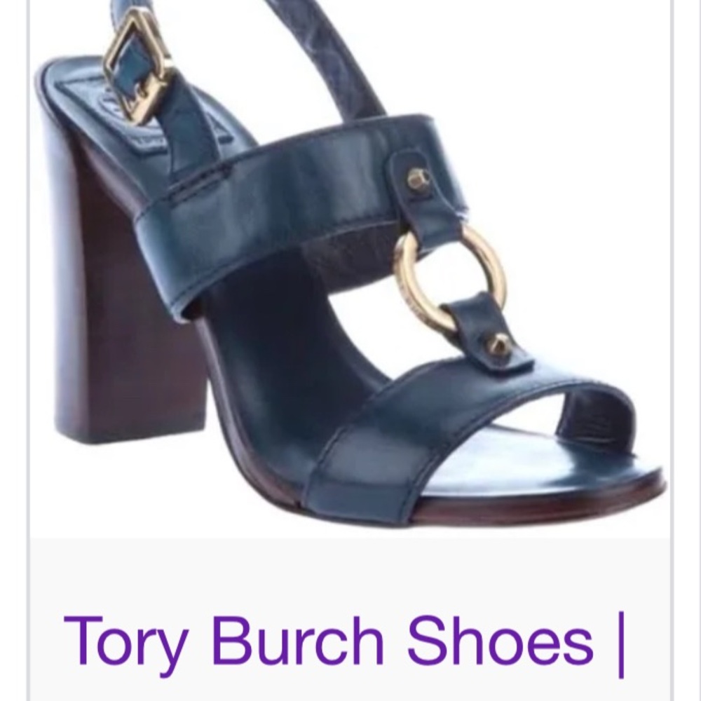 Tory Burch Blue Heels with Gold Detail